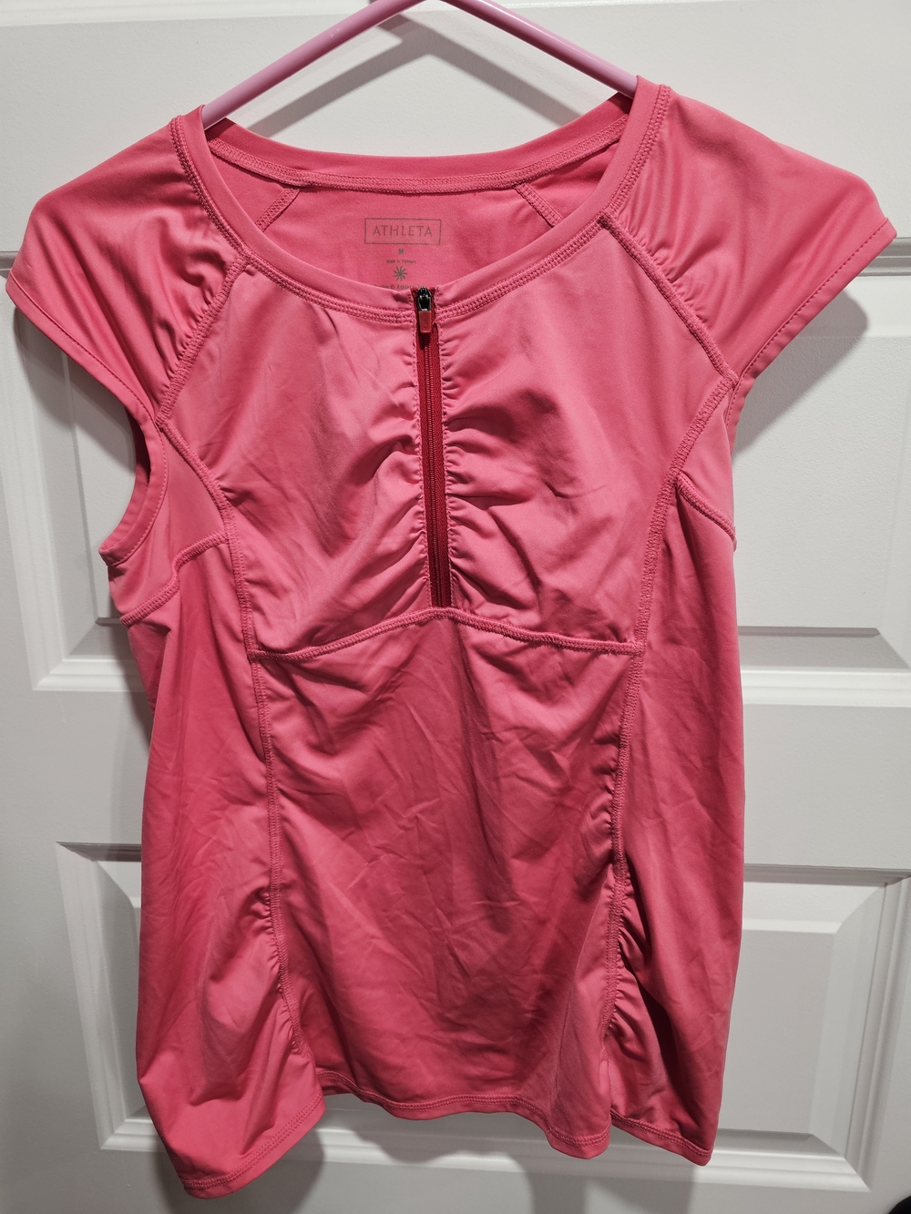 Athleta Pink Zip-Front Cap-Sleeve Tank
